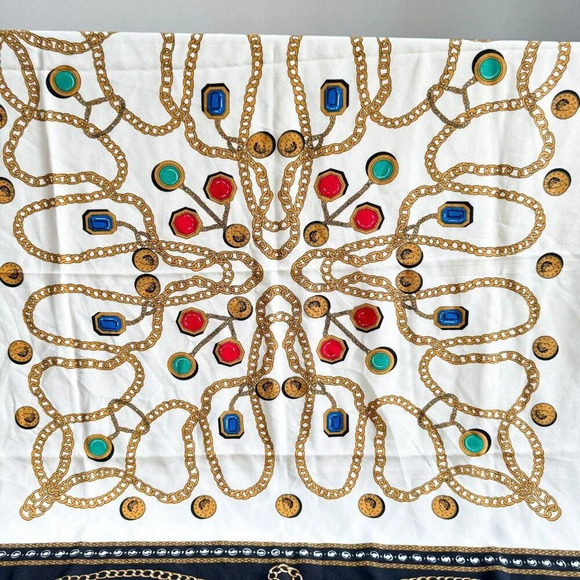 Vintage Chain Coin Jewel Print Large Colourful Scarf - Picture 2 of 4